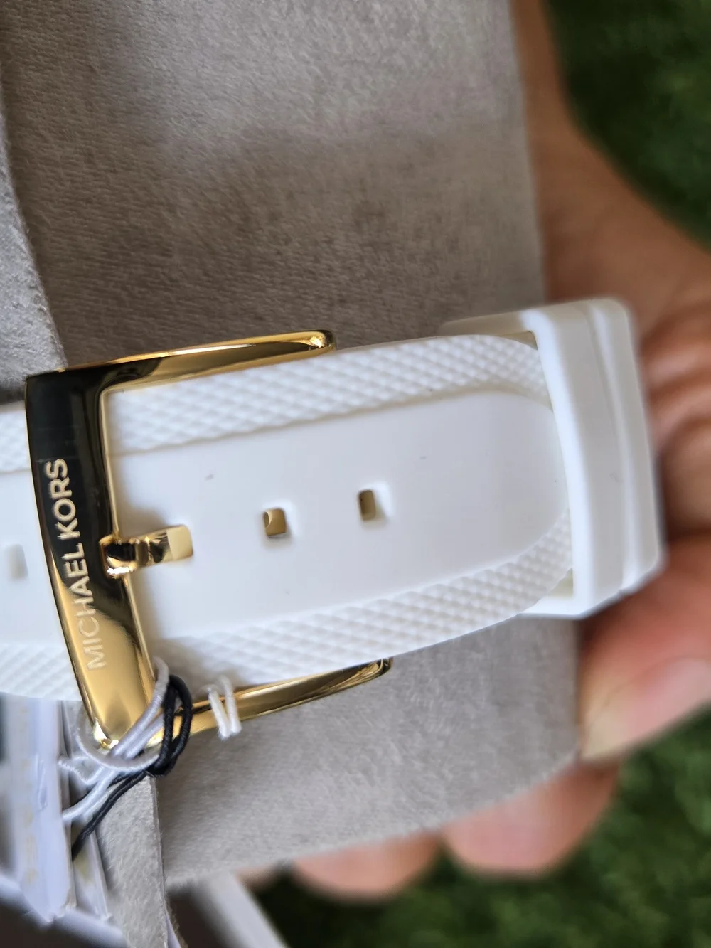Michael Kors Gold and White Crystal Bezel Chronograph Watch